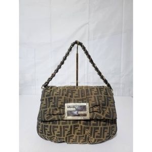 Authentic Fendi Baguette Mia Zucca Shoulder Handbag Brown